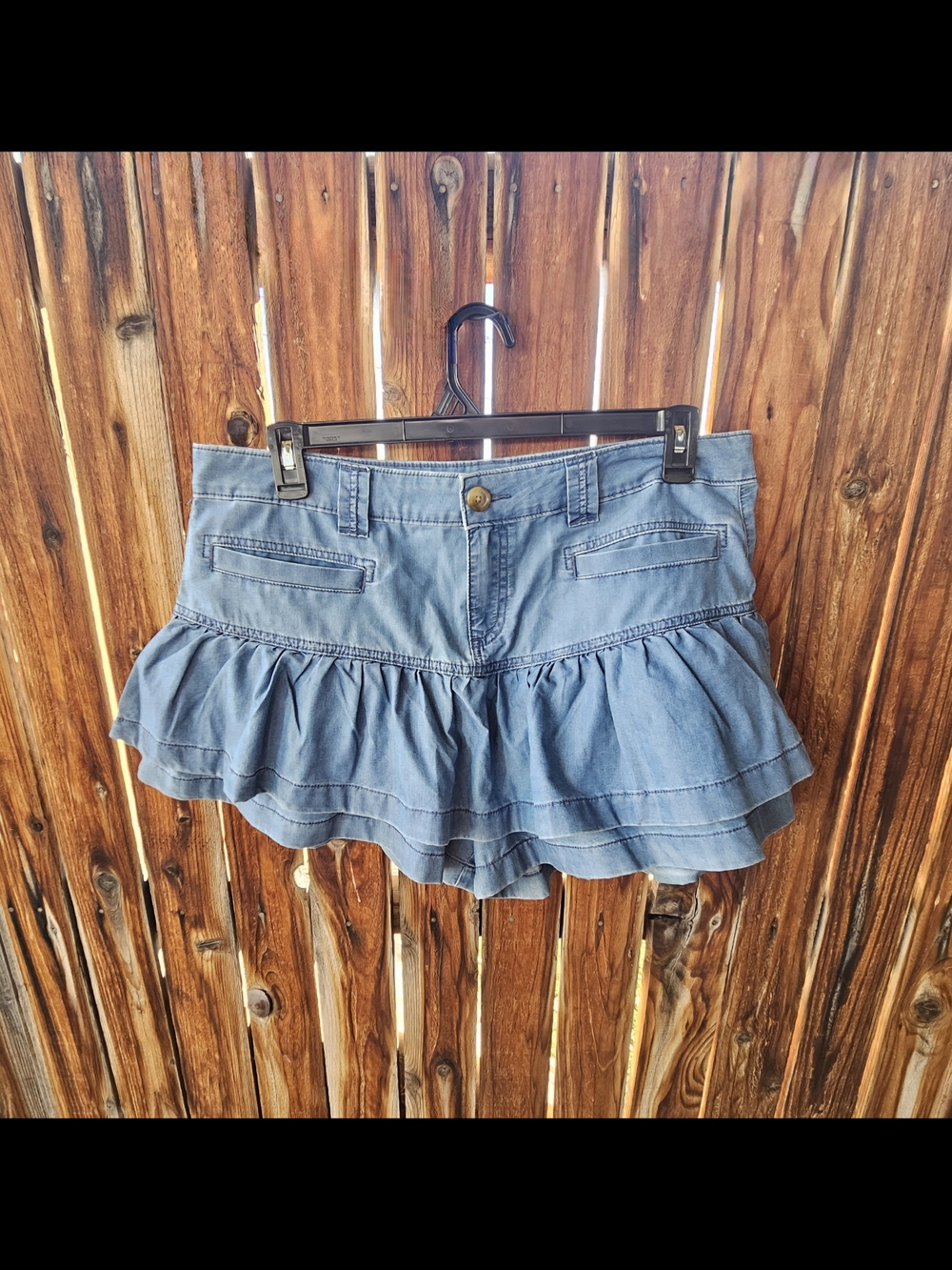 American Eagle Y2K Med Wash Blue Denim Ruffle Mini Skort Size 14 Stretch New NWT